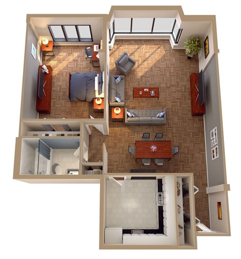 Floor plan for 1 bed, 1 bath, 816 sqft